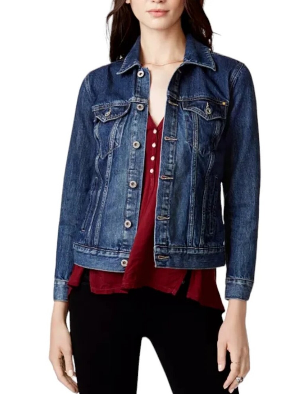 New Lucky Brand Women's Tomboy Trucker Distressed Denim Jacket Size Medium